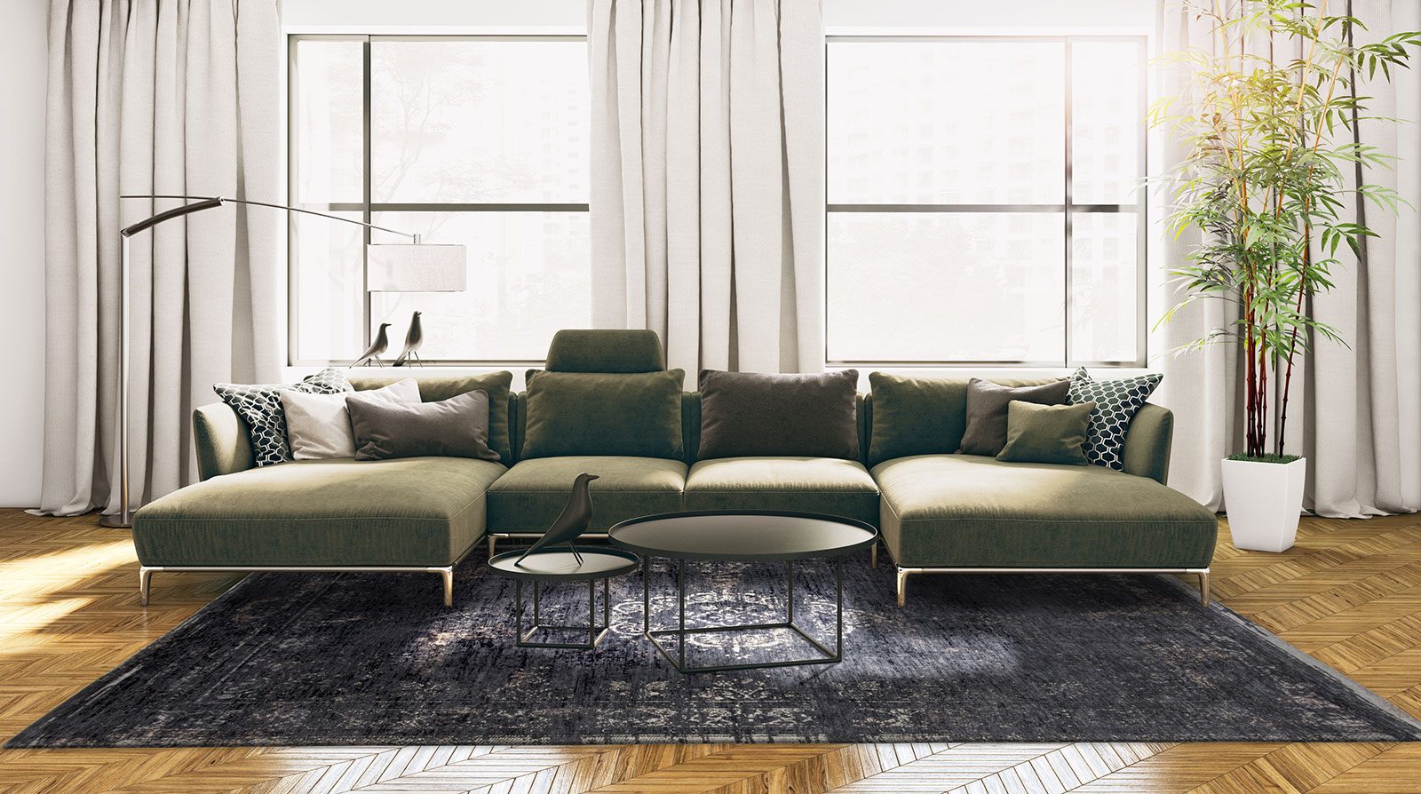 tapijt Louis De Poortere CS 8263 Fading World Medaillon Mineral Black interior