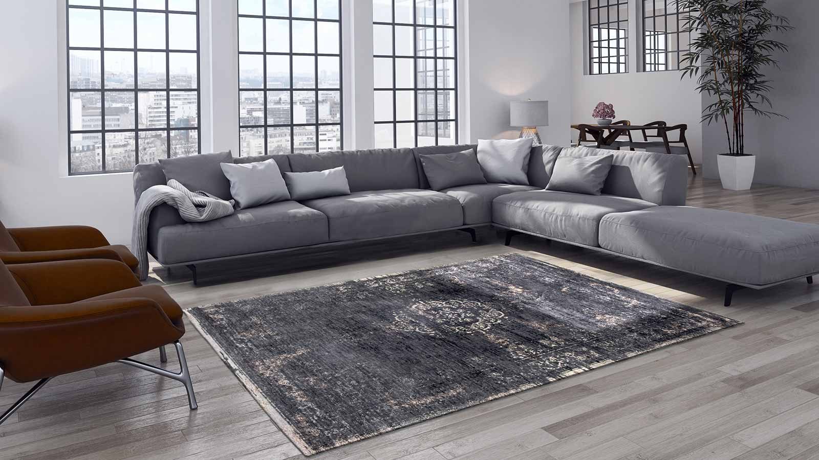 tapijt Louis De Poortere CS 8263 Fading World Medaillon Mineral Black interior 2